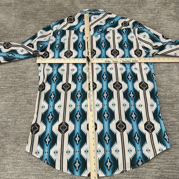 Rock & Roll Cowboy Shirt Mens XL Blue Black White Aztec Pearl Snap Western Retro - Picture 10 of 12